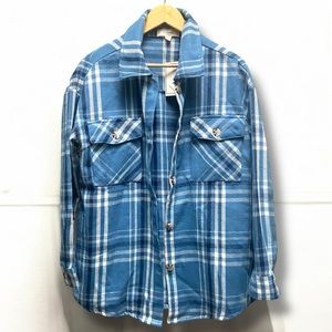 No Comment NY Blue &‎ White Flannel Button Front Shacket